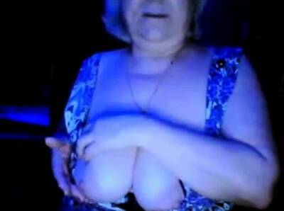Hot granny flashing her big tits of her husband hidden - Russia on vidgratis.com
