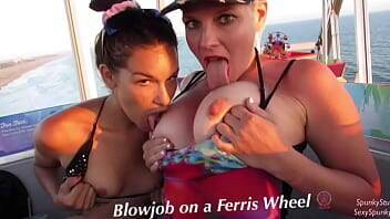 Must See! Risky Public Double Blowjob on a Ferris Wheel with Teen & MILF on vidgratis.com