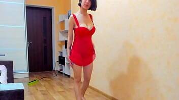 Myla Angel's Hot striptease in red dress and sportwear! on vidgratis.com