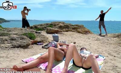 Spanish latina couples foursome at the beach - Spain on vidgratis.com