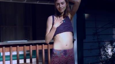 Cute Hippie Dancing In Skirt On Wooden Porch on vidgratis.com