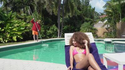 Outdoor interracial sex in doggy style by the pool - Cecilia Lion on vidgratis.com