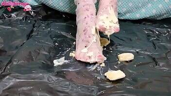 Girl Dripping Wax On Her Feet and Trample Banana - Foot Fetish on vidgratis.com