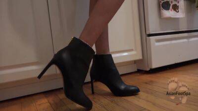High Heeled Leather Boots While Making Dinner on vidgratis.com