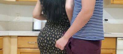 Voluptuous mommy is banged by her randy stepson in the kitchen while making dinner on vidgratis.com