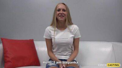Casting of 20 yrs aged young blonde goes slippery - Czech Republic on vidgratis.com