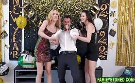 Stepdaughters having a hot New Years Eve with their stepdad on vidgratis.com