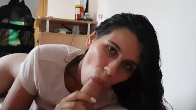 Sexy Brunette Sucks Big Cock Deep And Licks Balls To Cum Hard In Mouth on vidgratis.com