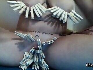 Obey orders with body full of clothespins on vidgratis.com