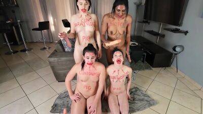 3 Naked Sluts And Myself Same Tame Exercise Gagging On Dildos Getting Faces Spat On Lipstick on vidgratis.com