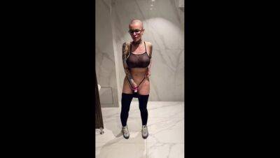 Crazy slut bald doll squirting in male public urinal, slut with big tits on vidgratis.com