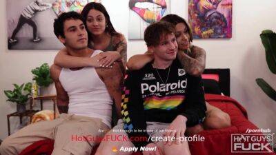 Busty Tattooed Latina Shows New Hunk How To Fuck! - swingers swapping in foursome on vidgratis.com