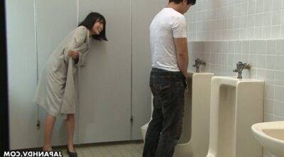Crazy Asian chick Uta Kohaku pisses on dick of one stranger dude in a public toilet on vidgratis.com