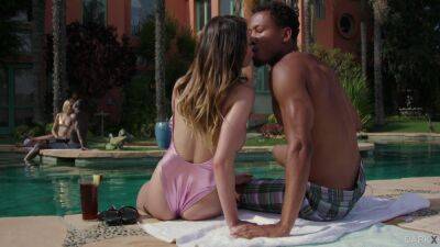 Loud black sex by the pool in energized foursome interracial on vidgratis.com