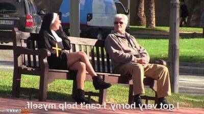 Bitch in nun uniform pranks people in the streets and gets her cunt fucked on vidgratis.com