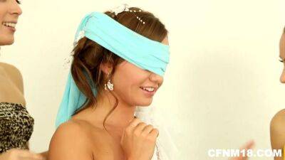 Blindfolded bride gets hot gift for her bachelorette party on vidgratis.com