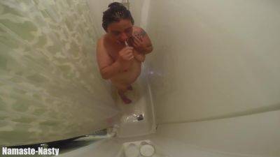 Whore Takes A Shower Spreads Legs Gags And Cleans And Shows Her Shaved Fuck Holes on vidgratis.com