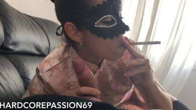 Asian mistress blowing cigarette & cock, rides dick, takes creampie. - Japan on vidgratis.com