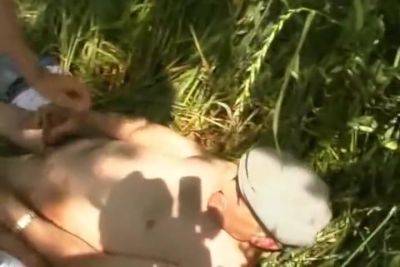 Slender Looking French Lady Pleasing Two Cocks Outdoors - France on vidgratis.com