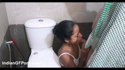 Indian girl sucking dick and bending over to take that cock in her snug little pussy in bathroom - India on vidgratis.com