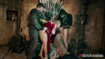 Busty blonde whore fucked on the iron throne and soaked in sperm on vidgratis.com