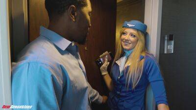 Blonde stewardess enjoys black man's dick during her break between flights on vidgratis.com