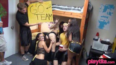 Gorgeous coed teen chicks groupsex action in the dorm room on vidgratis.com
