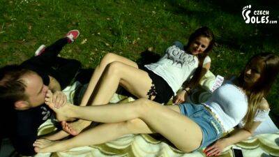 Two Barefoot Girls In Park Having Their Feet Worshiped By A Stranger (foot Worship Public Feet) - Czech Republic on vidgratis.com