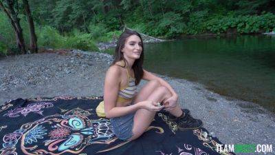 Nude amateur ends flawless dick ride by the river with a huge cumshot on face on vidgratis.com