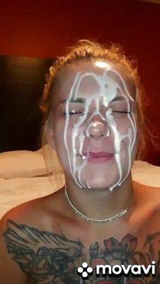 18yo blonde teen slut gets cum on face - facial - Russia on vidgratis.com