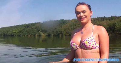Bikini babe with huge tits gets pounded on the lake in POV reality video on vidgratis.com