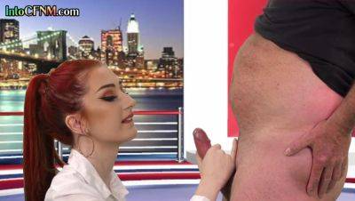 CFNM redhead British babe sucks cock in live TV show - Britain on vidgratis.com