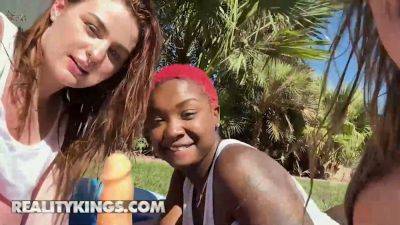 Reality Kings take on Deja Marie & Abigaiil in wild dildo orgy with natural tits bouncing on vidgratis.com