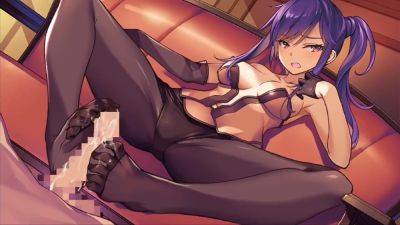 Purple-haired Anime Hottie In Pantyhose Giving A Hot Footjob - Japan on vidgratis.com
