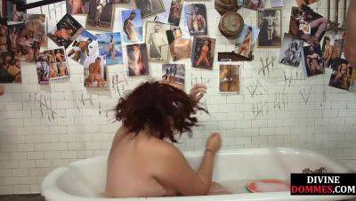 BBW food fetish domina ride sub hard cock in bathroom on vidgratis.com