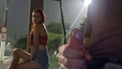 Risky Hand Job on the Street for Redhead at Bus Stop on vidgratis.com