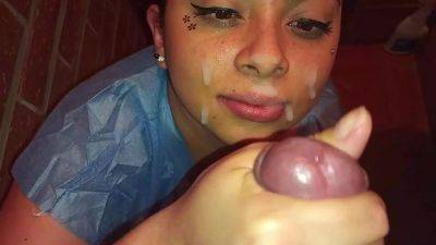 Latina girl being enthusiastic about blowjob and gets facial pov on vidgratis.com