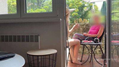 My Husband Jerks Off and Cums in Front of My Step-Mom While We Chat on the Balcony on vidgratis.com