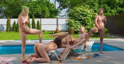 Nude sluts play together by the pool in sexy lesbian kinks on vidgratis.com